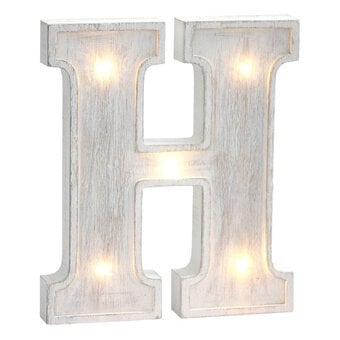 White Washed Wooden LED Letter H 21cm