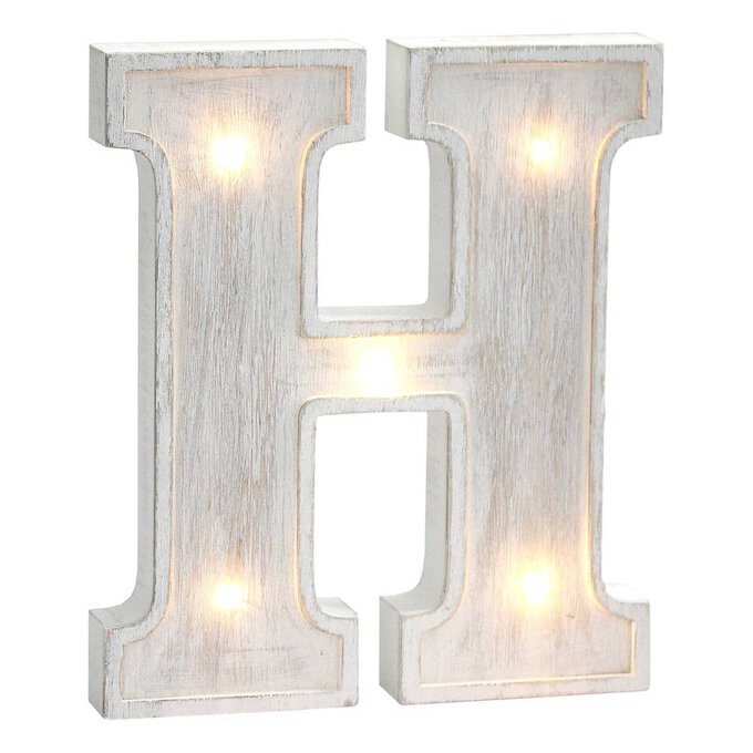 White Washed Wooden LED Letter H 21cm image number 1