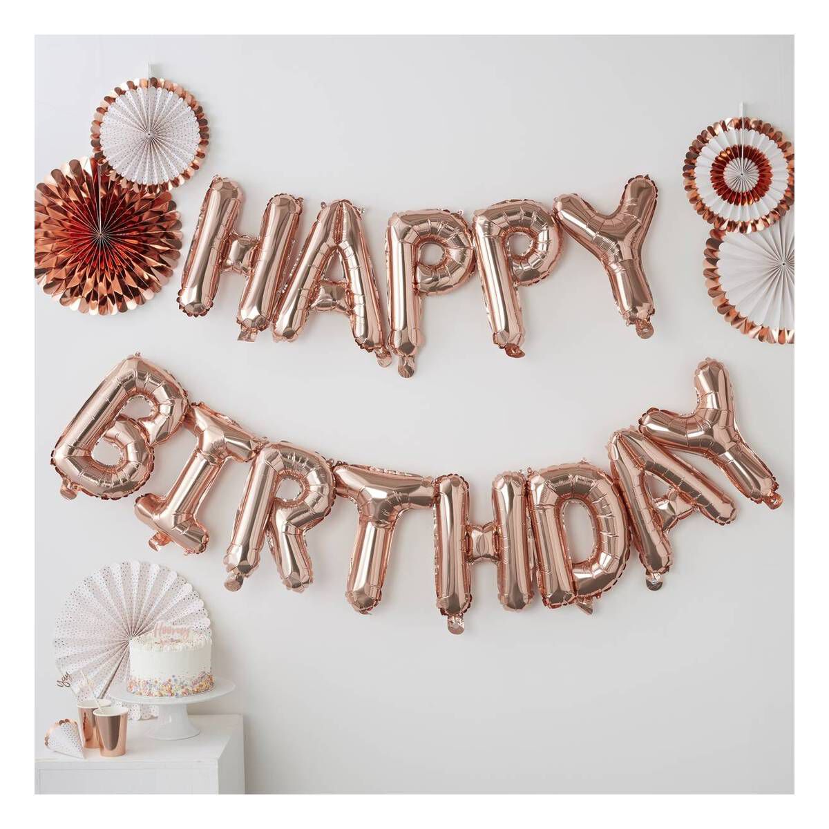 Ginger Ray Rose Gold Happy Birthday Balloon Bunting 1.5m Hobbycraft