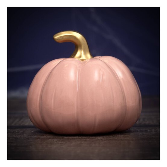 Glazed Pink and Gold Ceramic Pumpkin 11cm image number 1