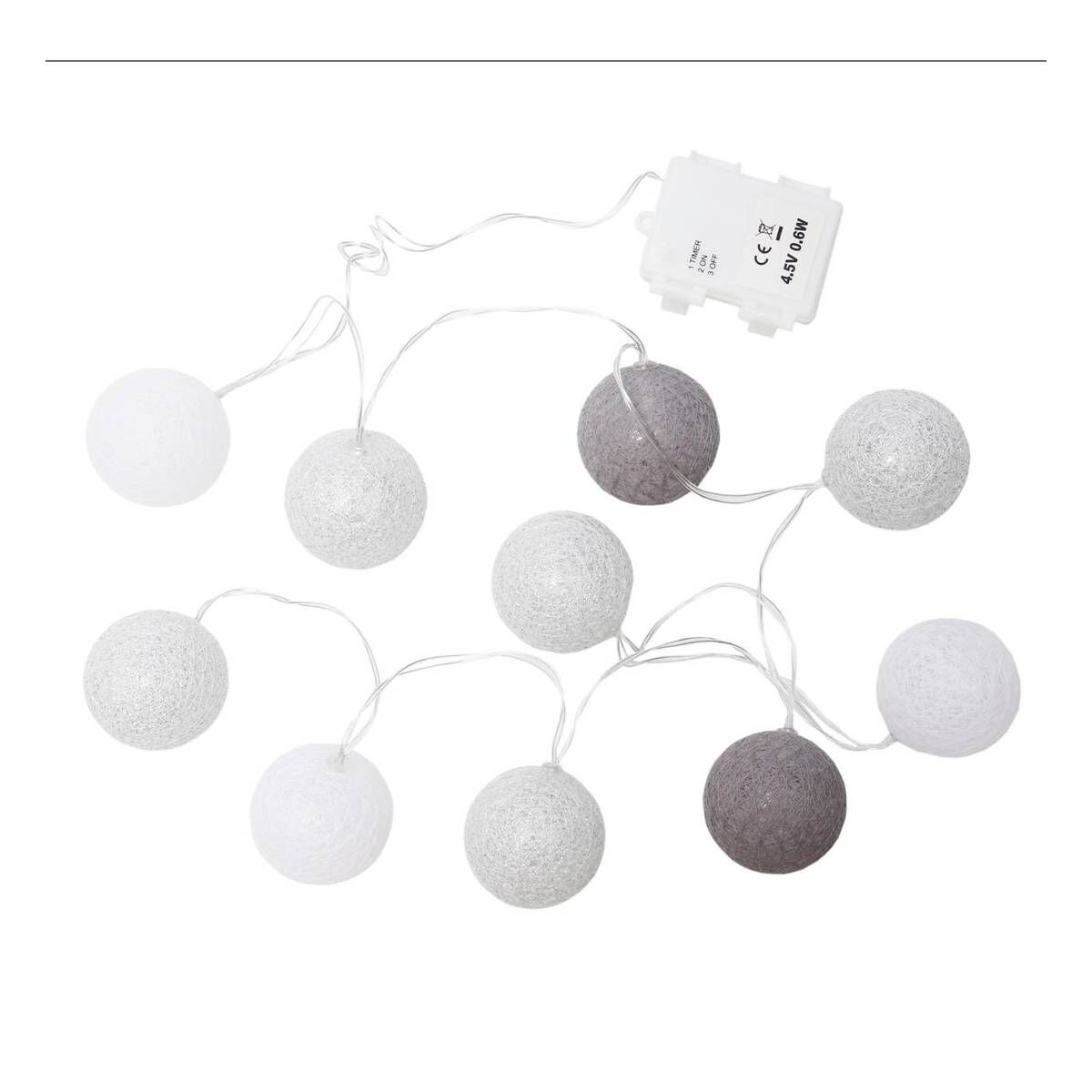 10 LED Grey Cotton Ball Lights 1.65m Hobbycraft