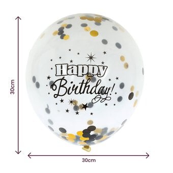 Black and Gold Happy Birthday Confetti Balloons 6 Pack
