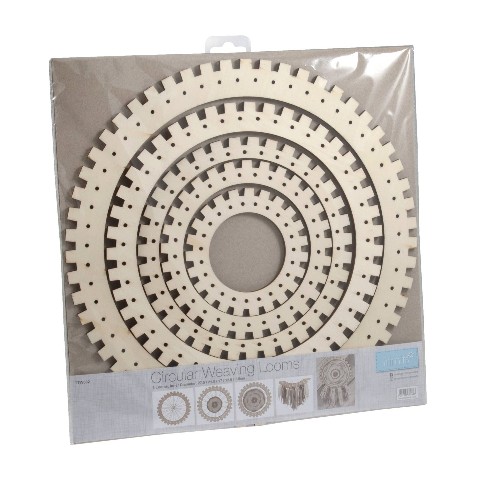 Natural Circular Weaving Loom Set 5 Pieces Hobbycraft