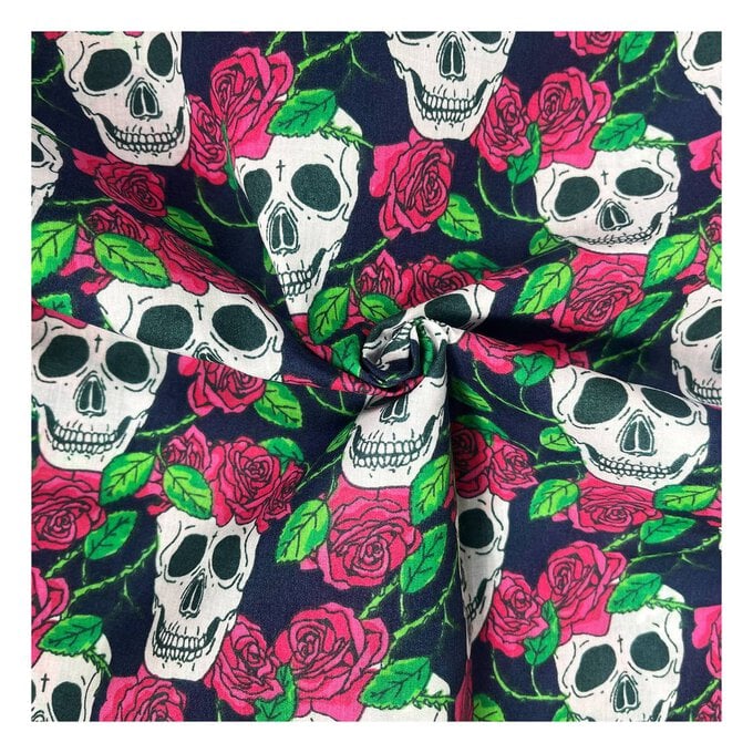 Navy Skull Polycotton Fabric by the Metre image number 1