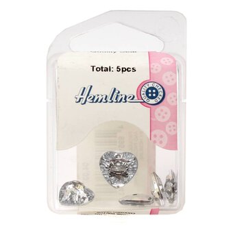 Hemline Crystal Heart Shaped Buttons 5 Pack