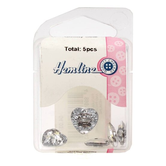 Hemline Crystal Heart Shaped Buttons 5 Pack image number 2