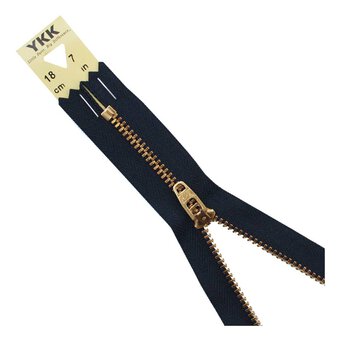 YKK White Brass Jeans Zip 18cm