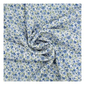 Blue Ditsy Floral Crinkle Print Fabric by the Metre