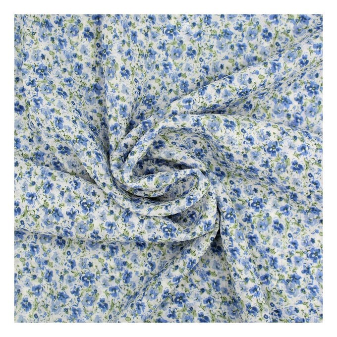 Blue Ditsy Floral Crinkle Print Fabric by the Metre image number 1