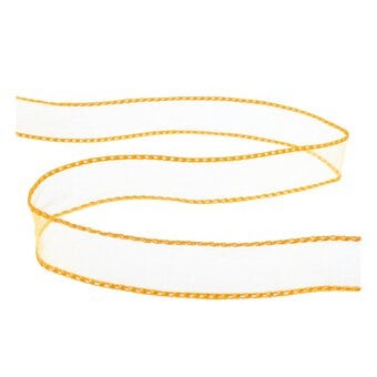 Bright Gold Wire Edge Organza Ribbon 25mm x 3m