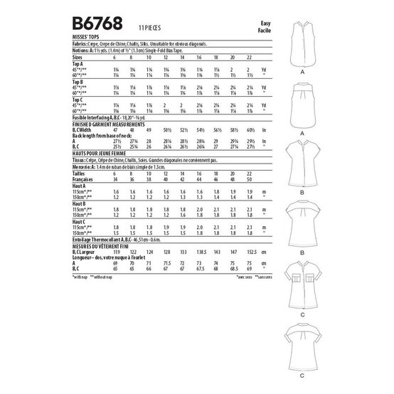 Butterick Women’s Top Sewing Pattern B6768 (14-22) image number 2