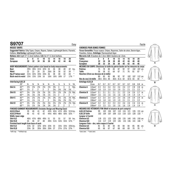 Simplicity Women's Shirts Sewing Pattern S9707 (D5 4-12) image number 2