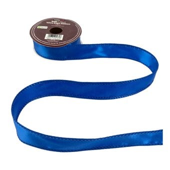 Royal Blue Wire Edge Satin Ribbon 25mm x 3m image number 2