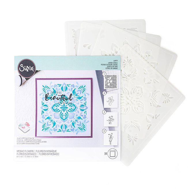 Sizzix Mosaic Flowers Layered Stencil Set 4 Pack  image number 1