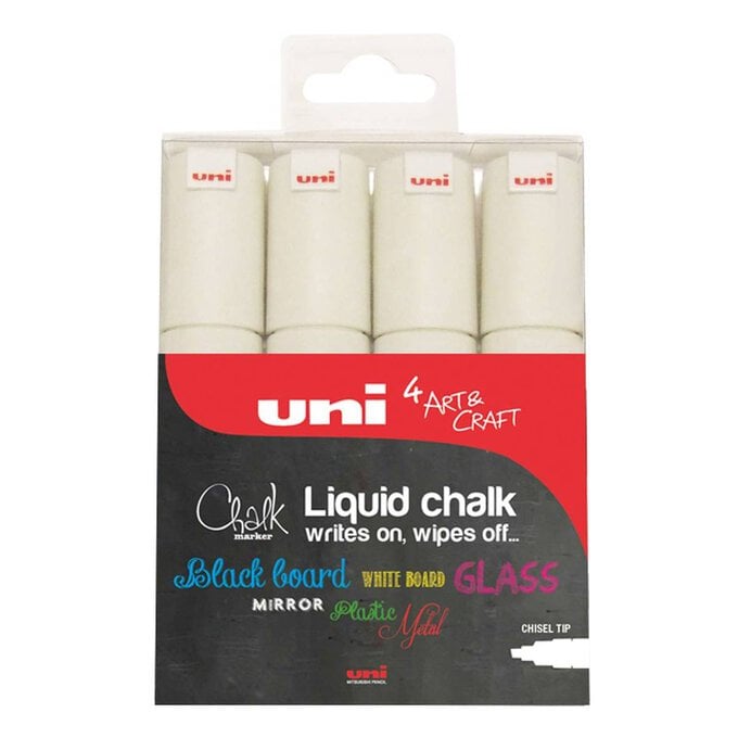 Uni-ball White PWE-8K Liquid Chalk Marker Pens 4 Pack image number 1