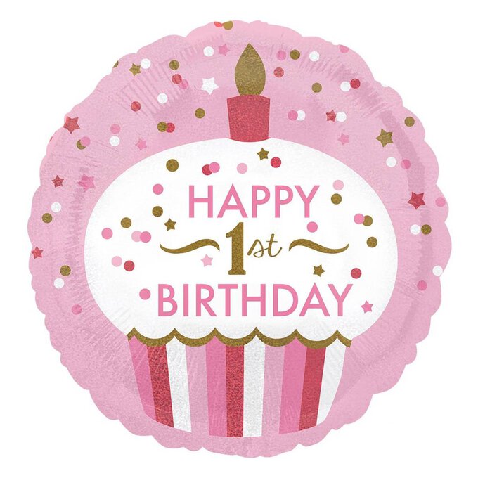 Large Pink 1st Birthday Cupcake Balloon image number 1