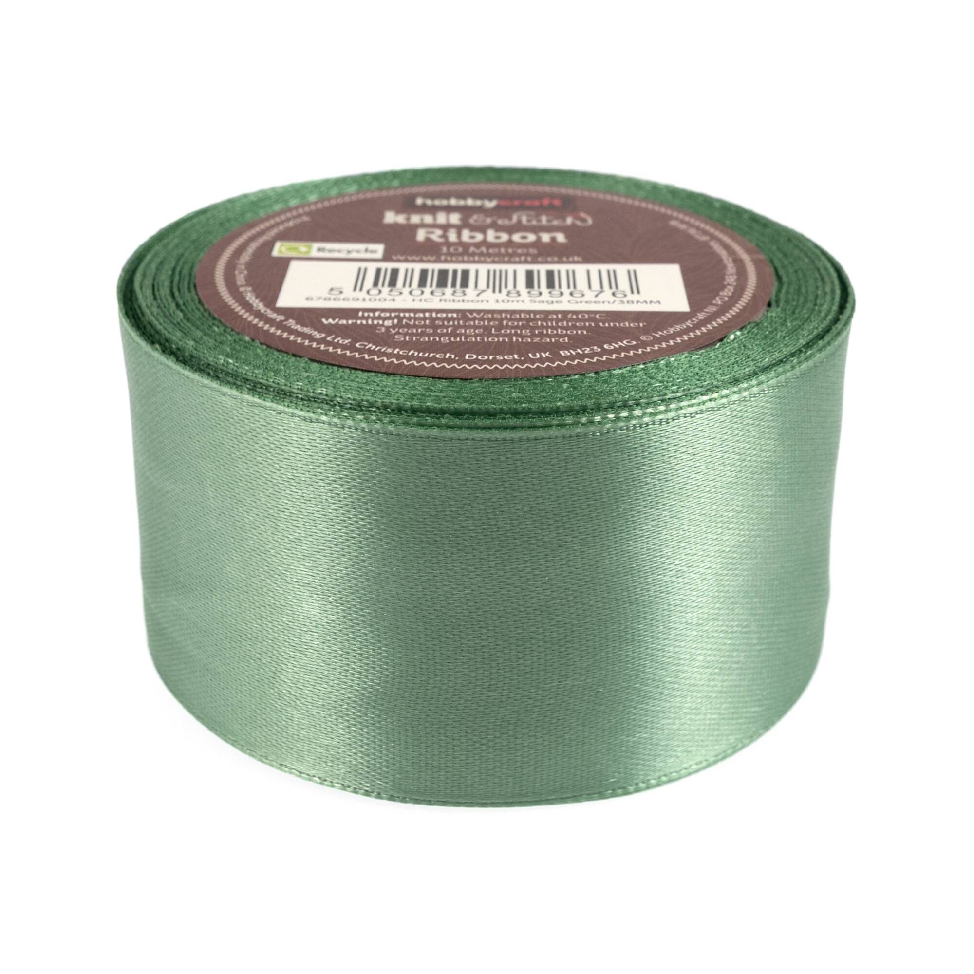 Sage Ribbon Sage Green Satin Ribbon 38mm x 10m | Hobbycraft