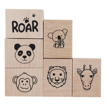 Animal Face Wooden Stamp Set 6 Pieces image number 2