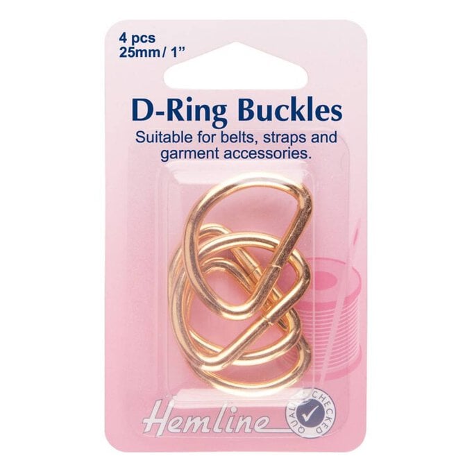 Hemline Brass D-Ring Buckles 25mm 4 Pack