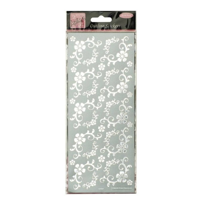 Outline Stickers Fanciful Floral Corners Silver image number 1