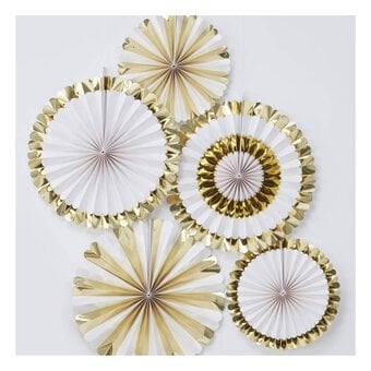 Ginger Ray White and Gold Fan Decorations 5 Pack image number 2