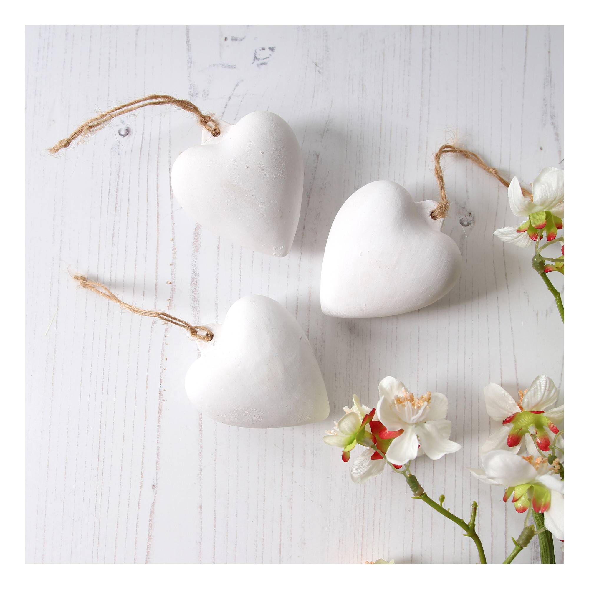 Unglazed Ceramic Hanging Heart Decorations 3 Pack Hobbycraft