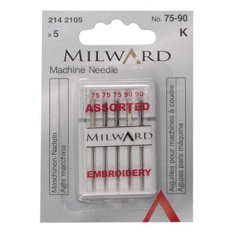 Milward No. 75 and 90 Machine Embroidery Needles 5 Pack