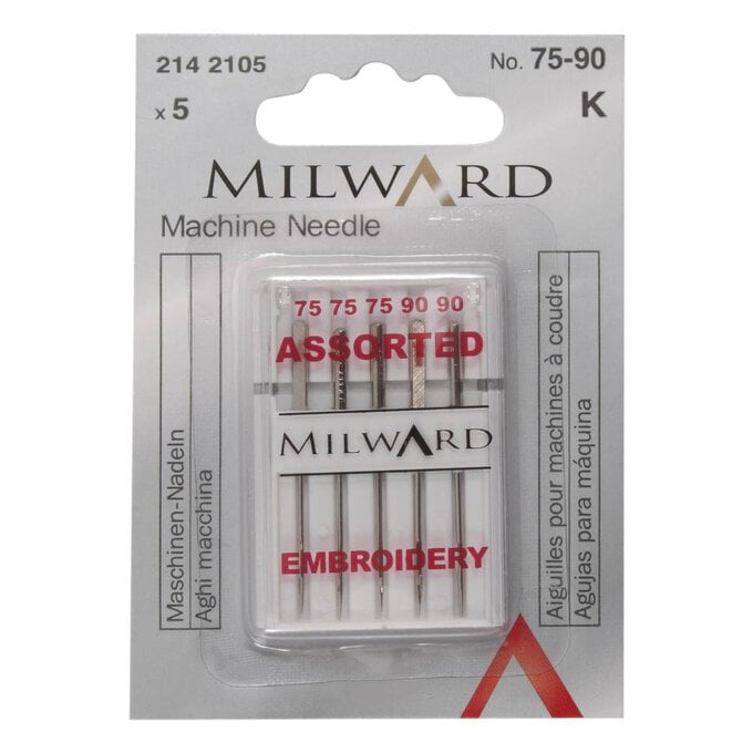 Milward No. 75 and 90 Machine Embroidery Needles 5 Pack image number 1