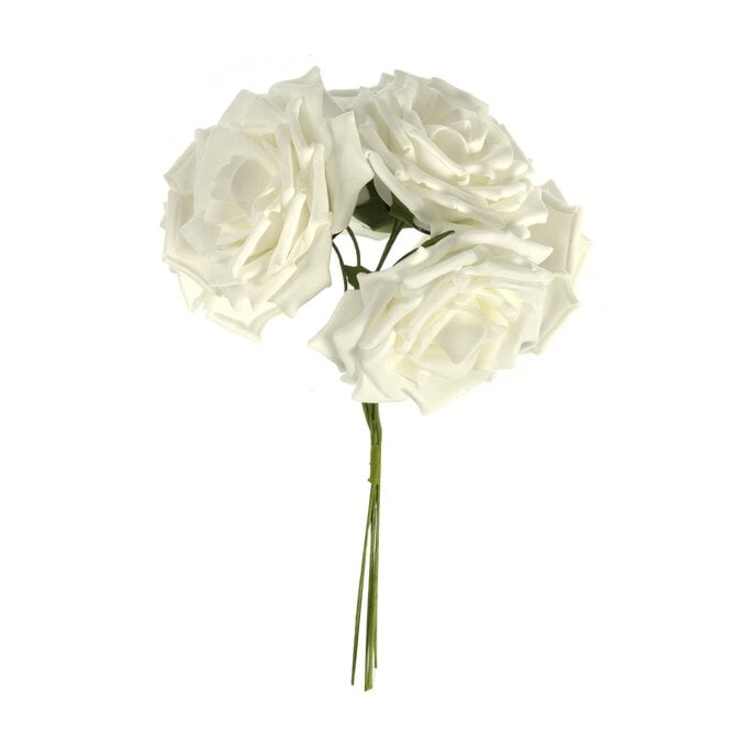 White Open Rose Bouquet 6 Pieces image number 1