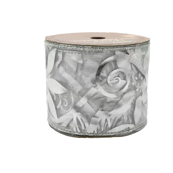 Silver Poinsettia Wire Edge Organza Ribbon 63mm x 3m image number 5