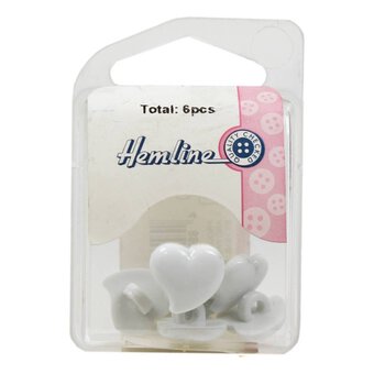 Hemline White Novelty Hearts Button 6 Pack
