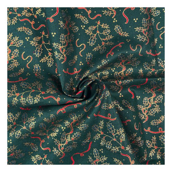 Green Traditional Holly Cotton Fabric by the Metre image number 1