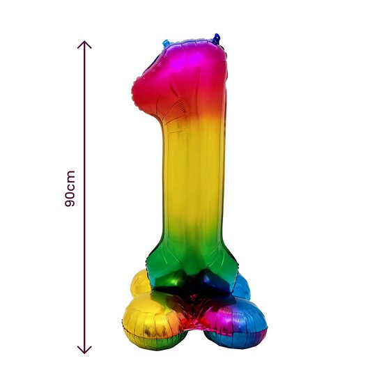 Standing Multicoloured Number 1 Balloon 90cm image number 2