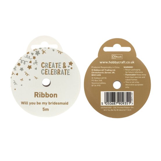 Create & Celebrate Bridesmaid Ribbon 1.5cm x 5m  image number 5