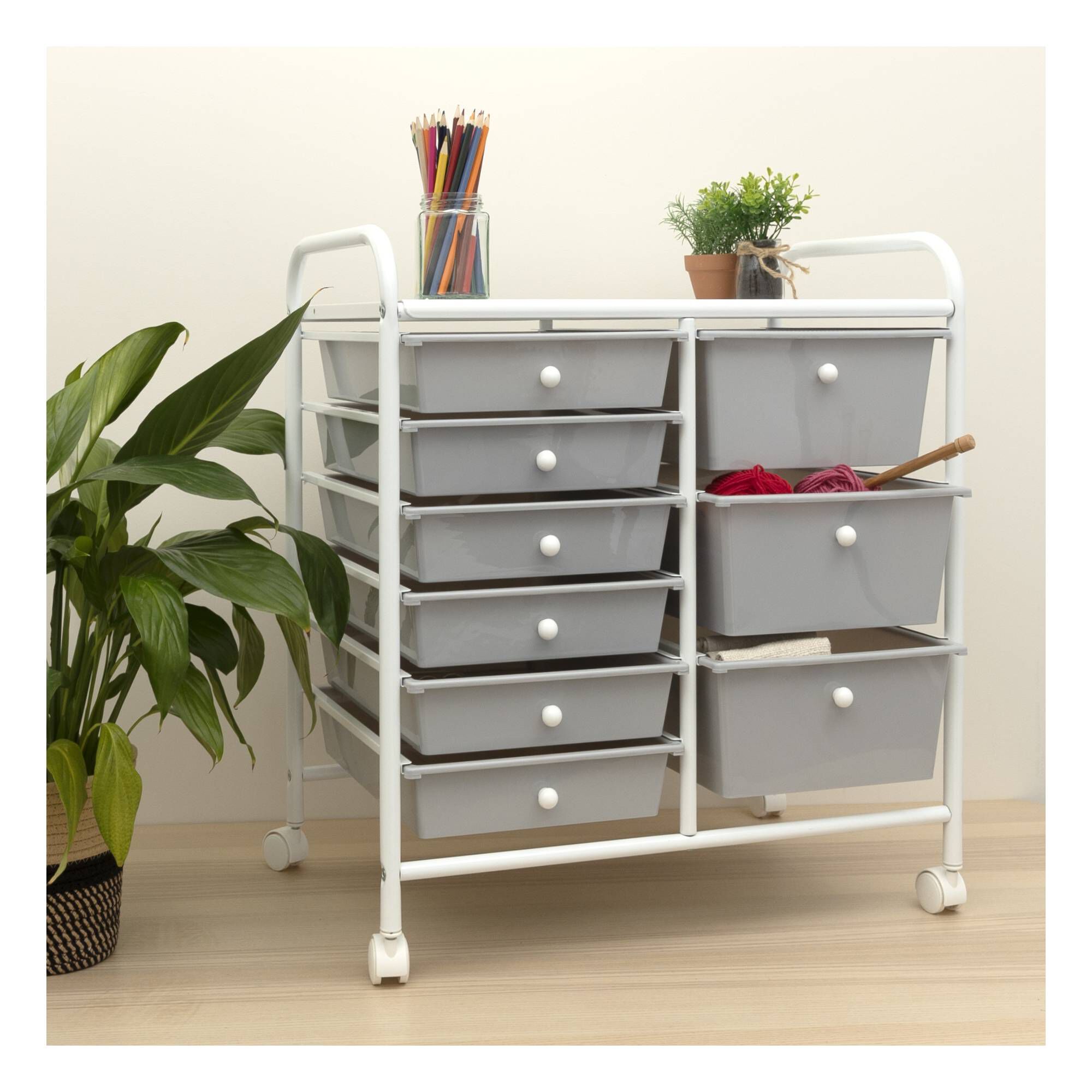 Grey and White Rolling Organiser 9 Drawers | Hobbycraft