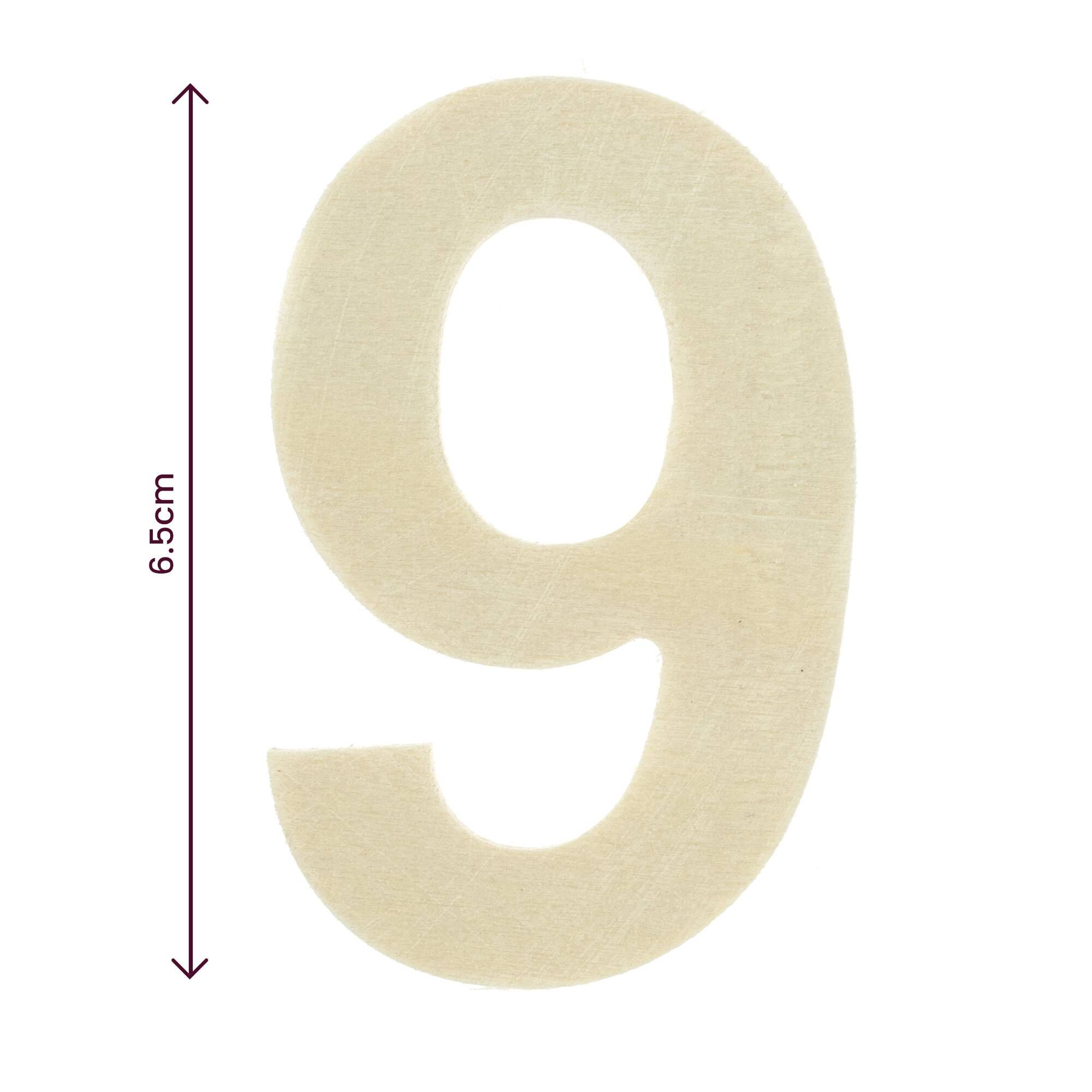 Number Nine Normal Size Small Wooden Number 9 6.5cm | Hobbycraft