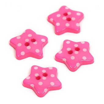 Hemline Hot Pink Novelty Star Button Button 4 Pack
