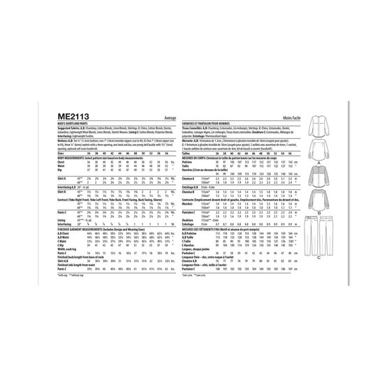 Know Me Men's Shirt and Trousers  Sewing Pattern ME2113 (MPP 44-50) image number 2