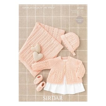 Sirdar Snuggly 4 Ply Coat Bonnet Blanket and Bootees Pattern 4508