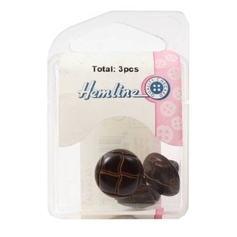 Hemline Brown Novelty Faux Leather Button 3 Pack image number 2