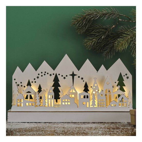 Light-Up Wooden Christmas Village Scene image number 1