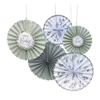 Ginger Ray Hey Baby Botanical Fan Decorations 5 Pack