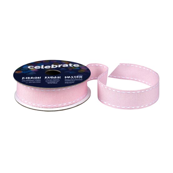 Baby Pink Grosgrain Running Stitch Ribbon 15mm x 4m image number 1