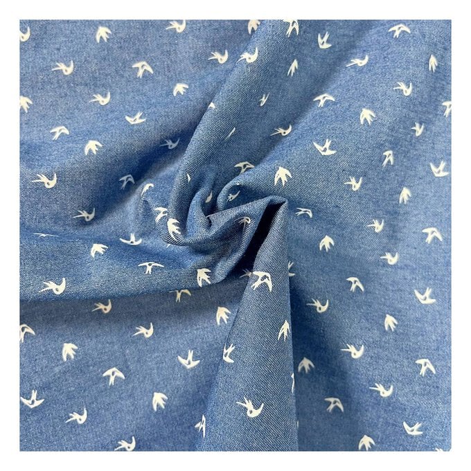 Swallows Printed Cotton Chambray Fabric by the Metre