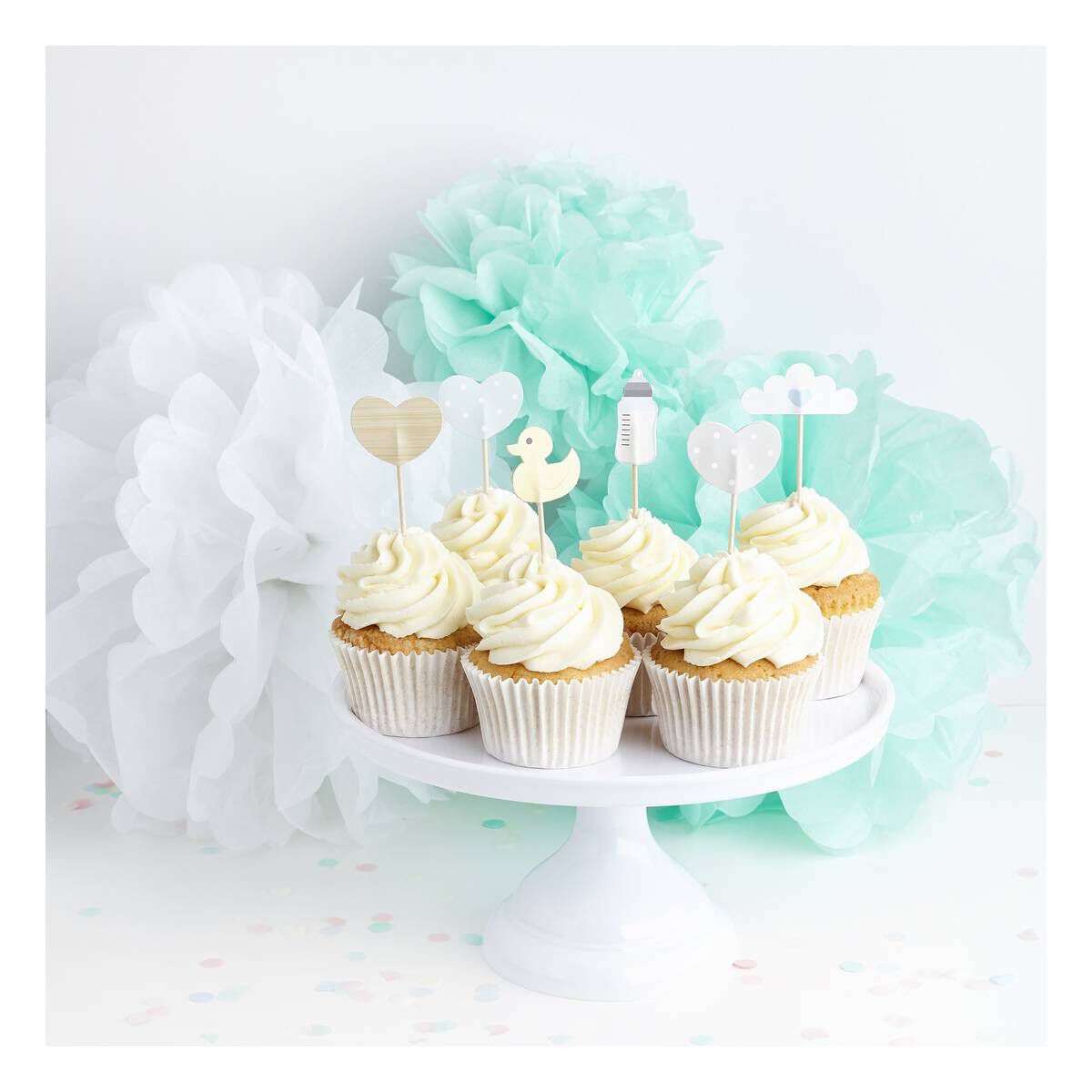 Grey Baby Shower Cake Topper Picks 6 Pack Hobbycraft