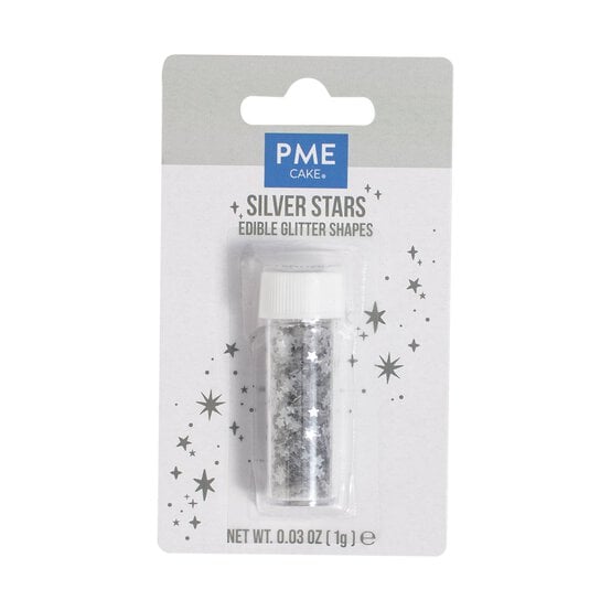PME Silver Star Edible Glitter Shapes 1g image number 1
