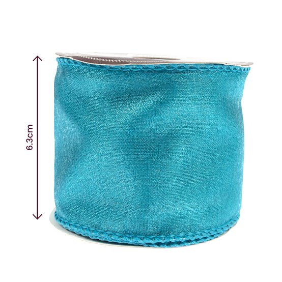 Turquoise Wire Edge Organza Ribbon 63mm x 3m image number 3
