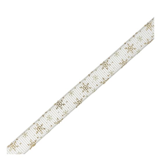 White and Gold Snowflake Printed Ribbon 10mm x 3m image number 4