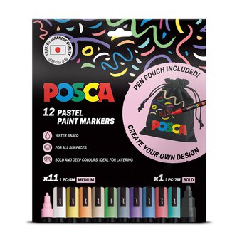 Uni-ball Posca Pastel PC-5M Marker Pens and Pouch 12 Pack