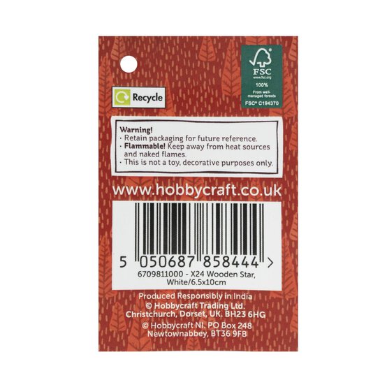 White Wooden Star Decoration 10cm image number 5